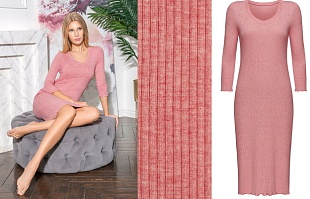 Ночная сорочка из рельефного трикотажа, цвет розовый меланж. Состав: 74% вискоза, 18% полиэстер, 8% эластан. Цена 1 299 руб