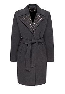 Удлиненное пальто с металлизированной отделкой, цвет темно-серый меланж, Серия: Street couture, Цена 4 599 руб